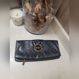 Hobo Soft Black Leather Foldover Magnetic Clutch Purse